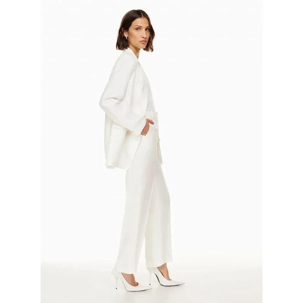 Aritzia Babaton Agency Linen Pants Womens 4 White High Rise Straight Leg